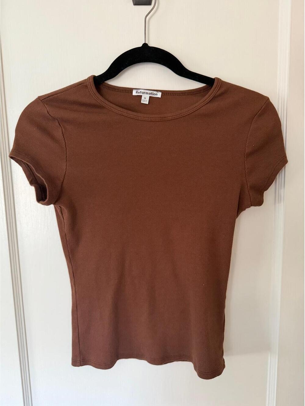 Reformation Brown Ribbed Fitted Tee